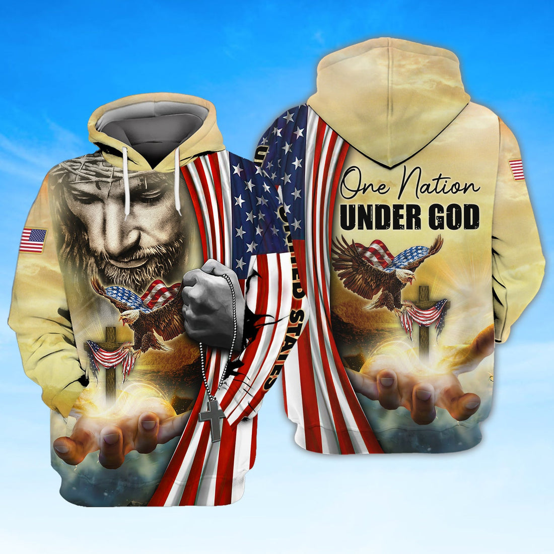FUNSTUFFPRINT One Nation Under God 3D Full Prin 3D Hoodie and Zip Hoodie