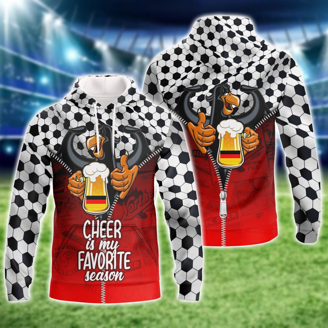 FUNSTUFFPRINT Cheer Is My Favorite SeaSon, Germany's Love Of Football, Eagle And Beer Graphic Design 3D Hoodie and Zip Hoodie