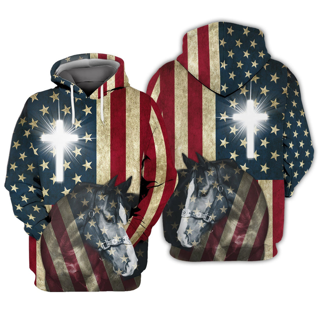 FUNSTUFFPRINT HORSE - US FLAG - MITRU 3D Hoodie and Zip Hoodie