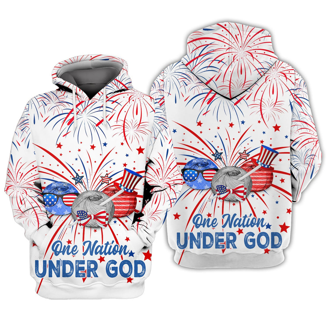 FUNSTUFFPRINT Independence Day Is Coming Crochet One Nation Under God 3D Hoodie and Zip Hoodie