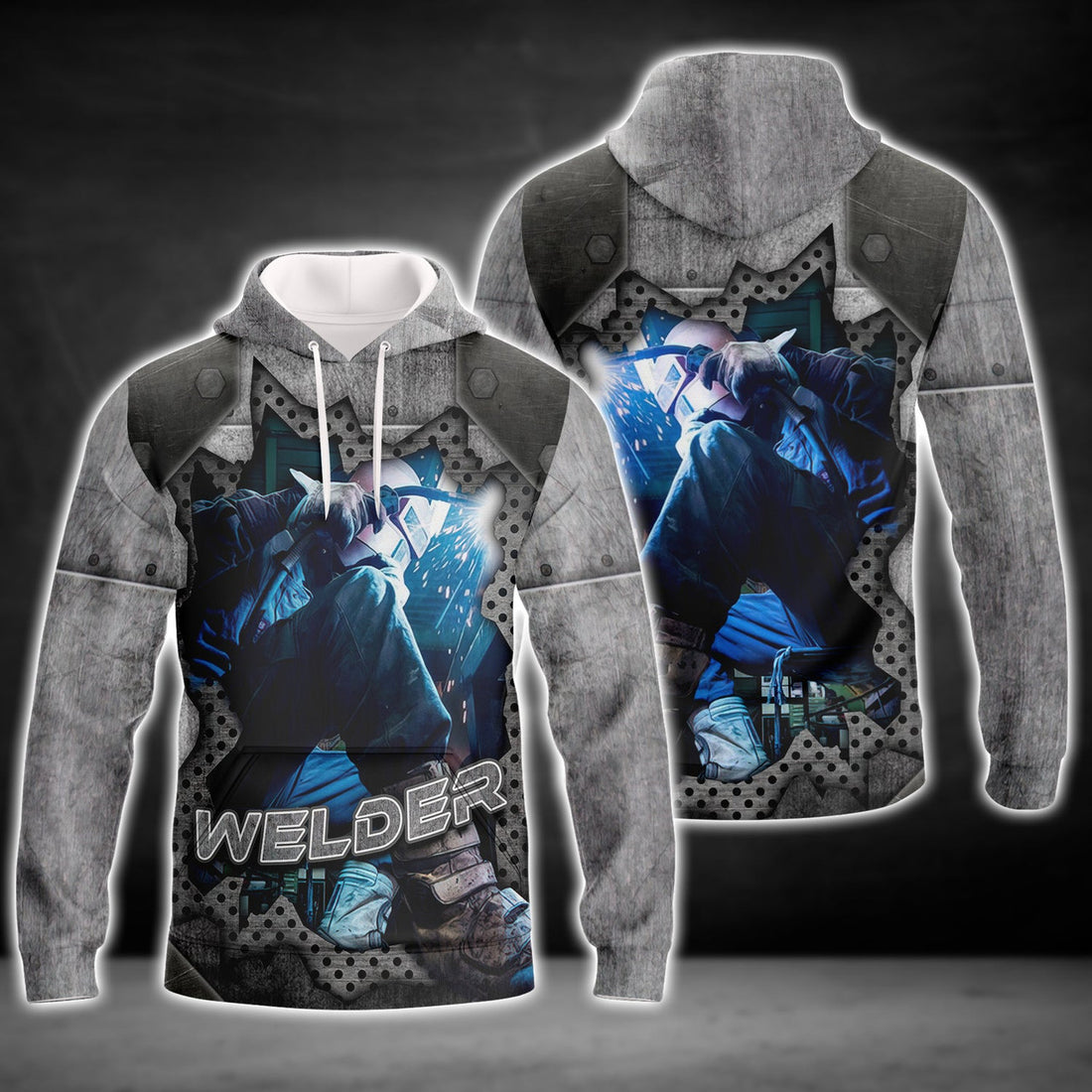 FUNSTUFFPRINT Welder Blue Graphic Design 3D Hoodie and Zip Hoodie