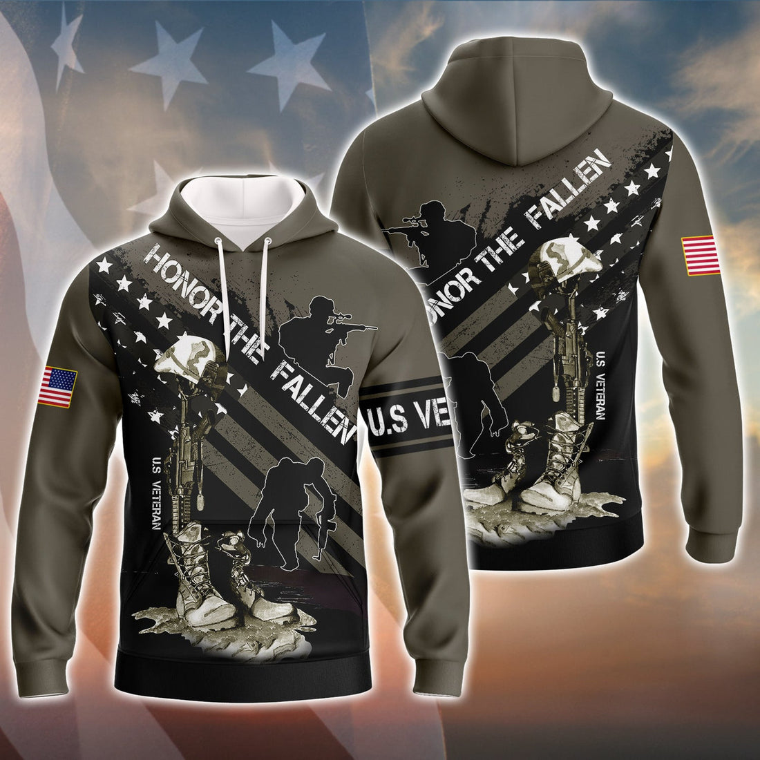 FUNSTUFFPRINT Honor The fallen 3D Hoodie and Zip Hoodie