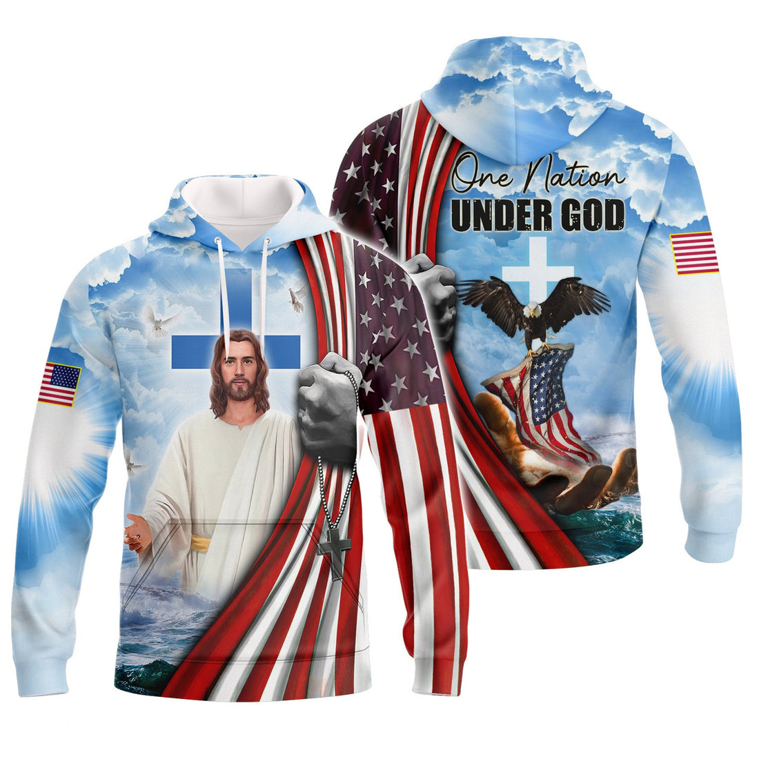 FUNSTUFFPRINT One Nation Under God - 3D Full Print 3D Hoodie and Zip Hoodie