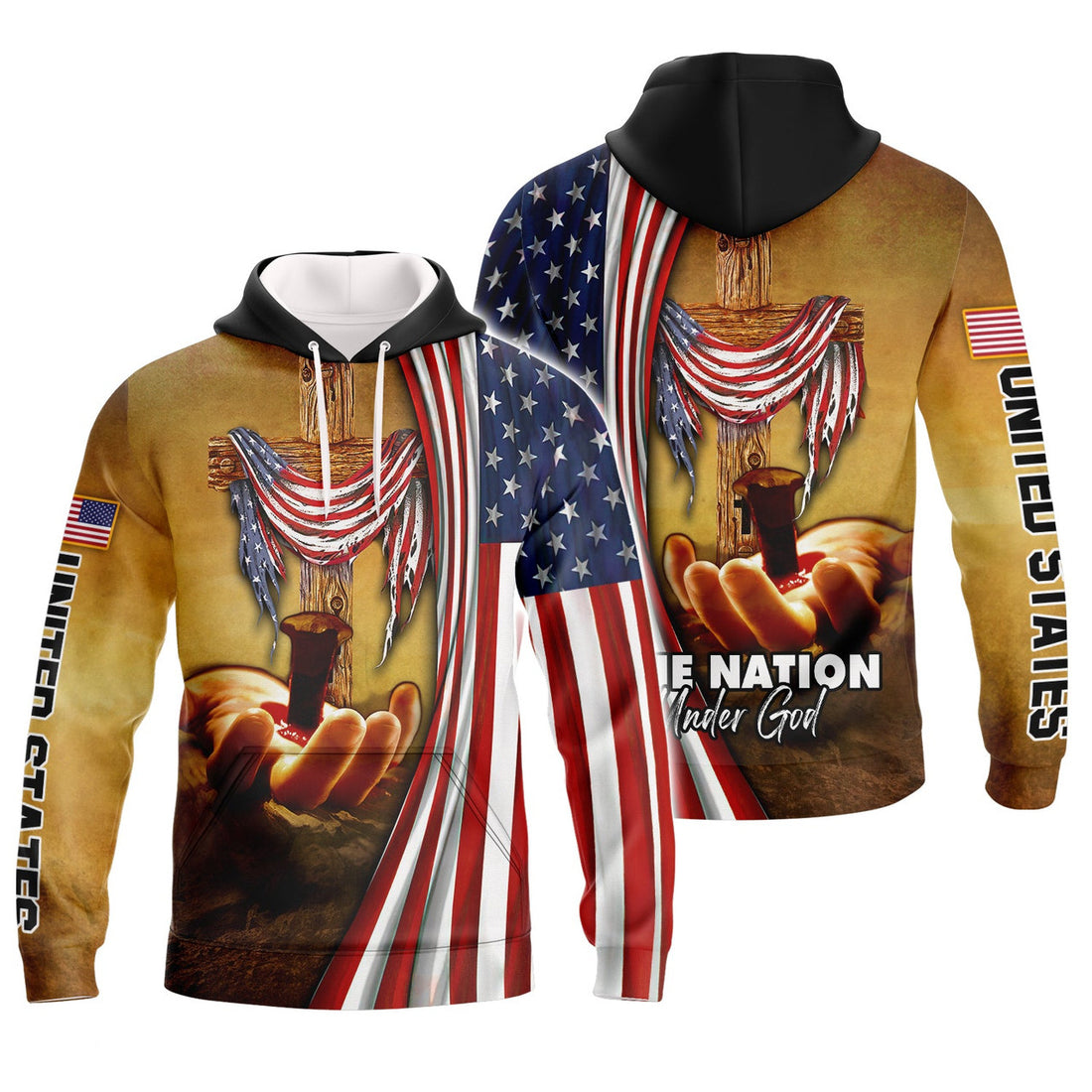 FUNSTUFFPRINT One Nation Under God Full Print 3D Hoodie and Zip Hoodie