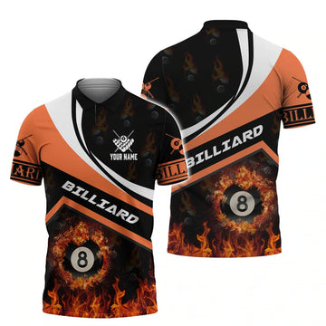 Custom Ball In Fire Billiard Polo Shirt, Custom Name 3D All Over Print Sport Style Billiard for Player