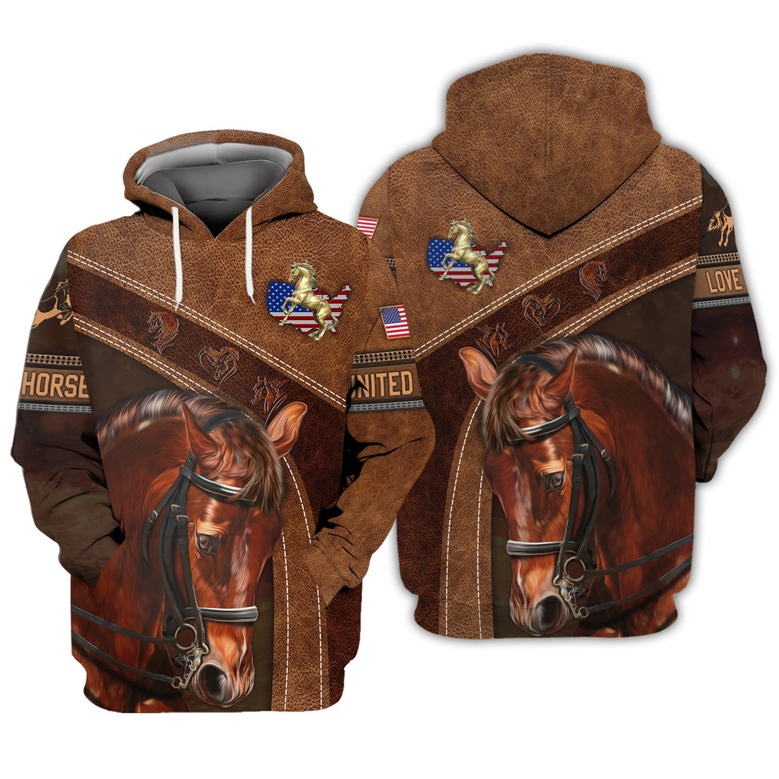 FUNSTUFFPRINT American Brown Horse 3D Hoodie and Zip Hoodie