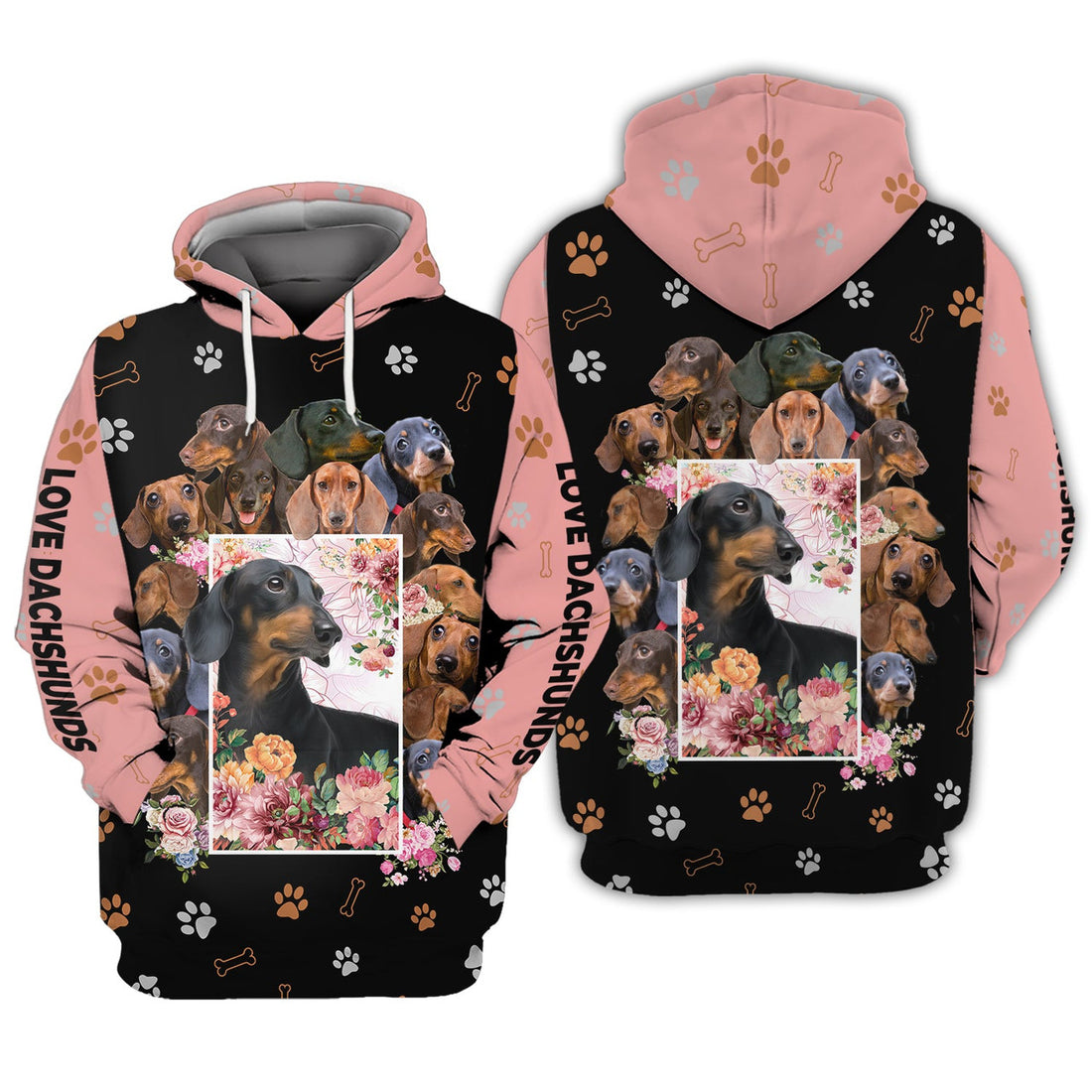 FUNSTUFFPRINT Love Dachshund 3D Hoodie and Zip Hoodie
