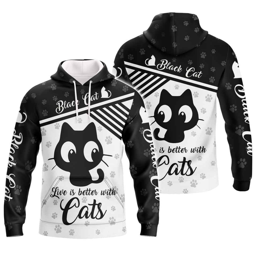 FUNSTUFFPRINT Love Black Cat - 3D Full Print 3D Hoodie and Zip Hoodie