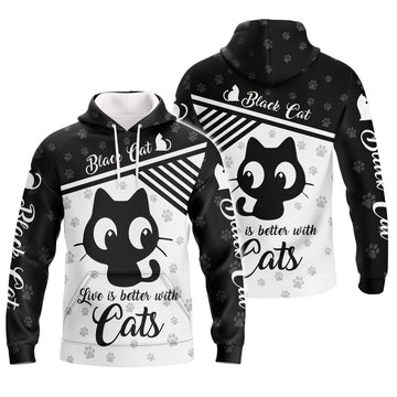 FUNSTUFFPRINT Love Black Cat - 3D Full Print 3D Hoodie and Zip Hoodie