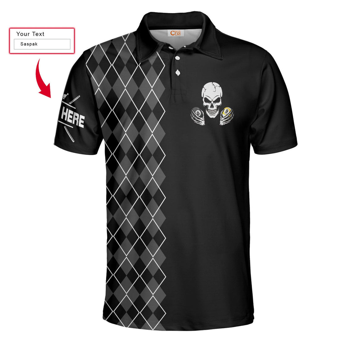 Custom Personalized Argyle Pattern Skull Billiards Pool Men Polo Shirt, It's A Mind Game Dead Stroke Custom Polo Shirt, Best Gift For Billiards Lovers