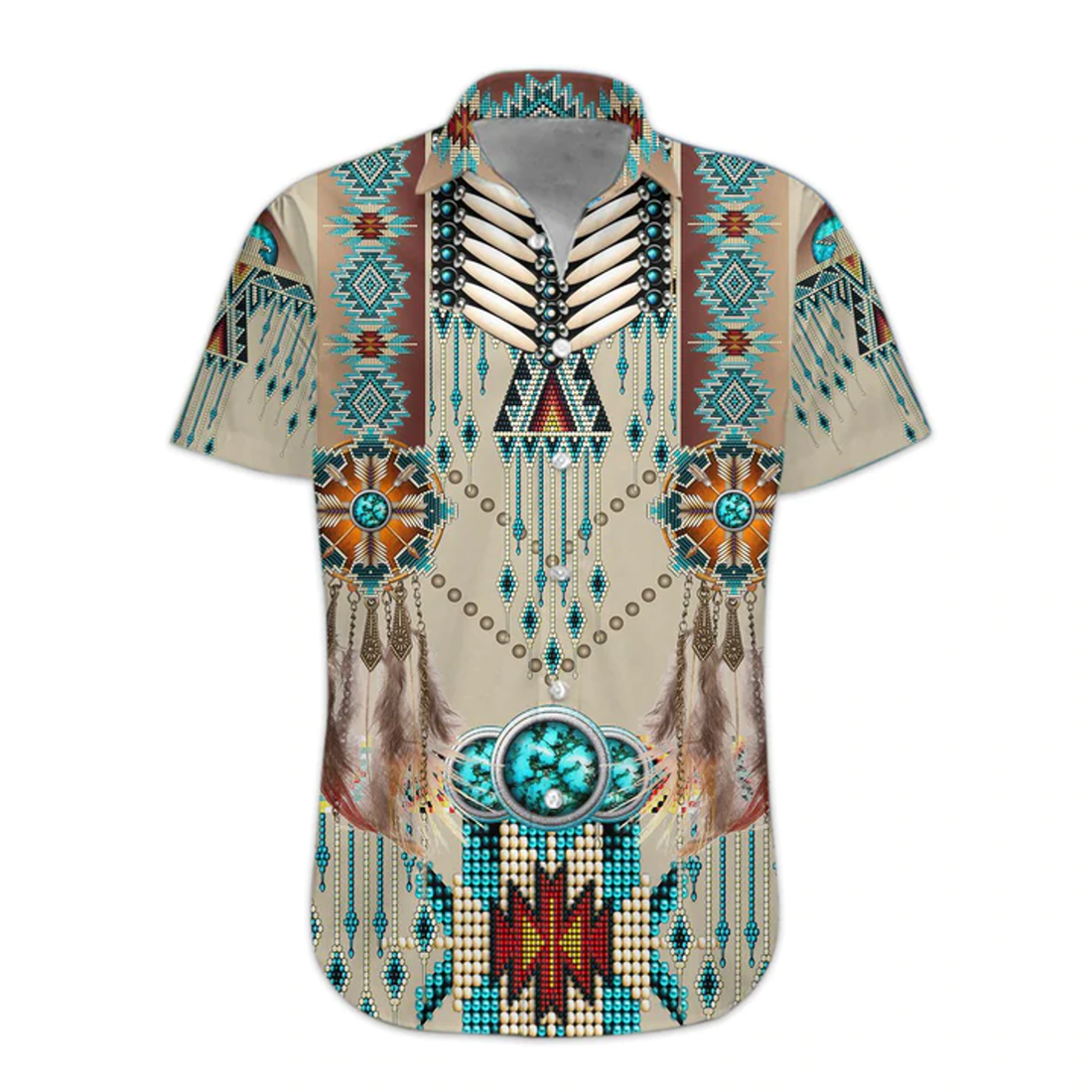 3D Native American Hawaii Shirt, Hawaiian Shirts for Men Print Button Down Shirt