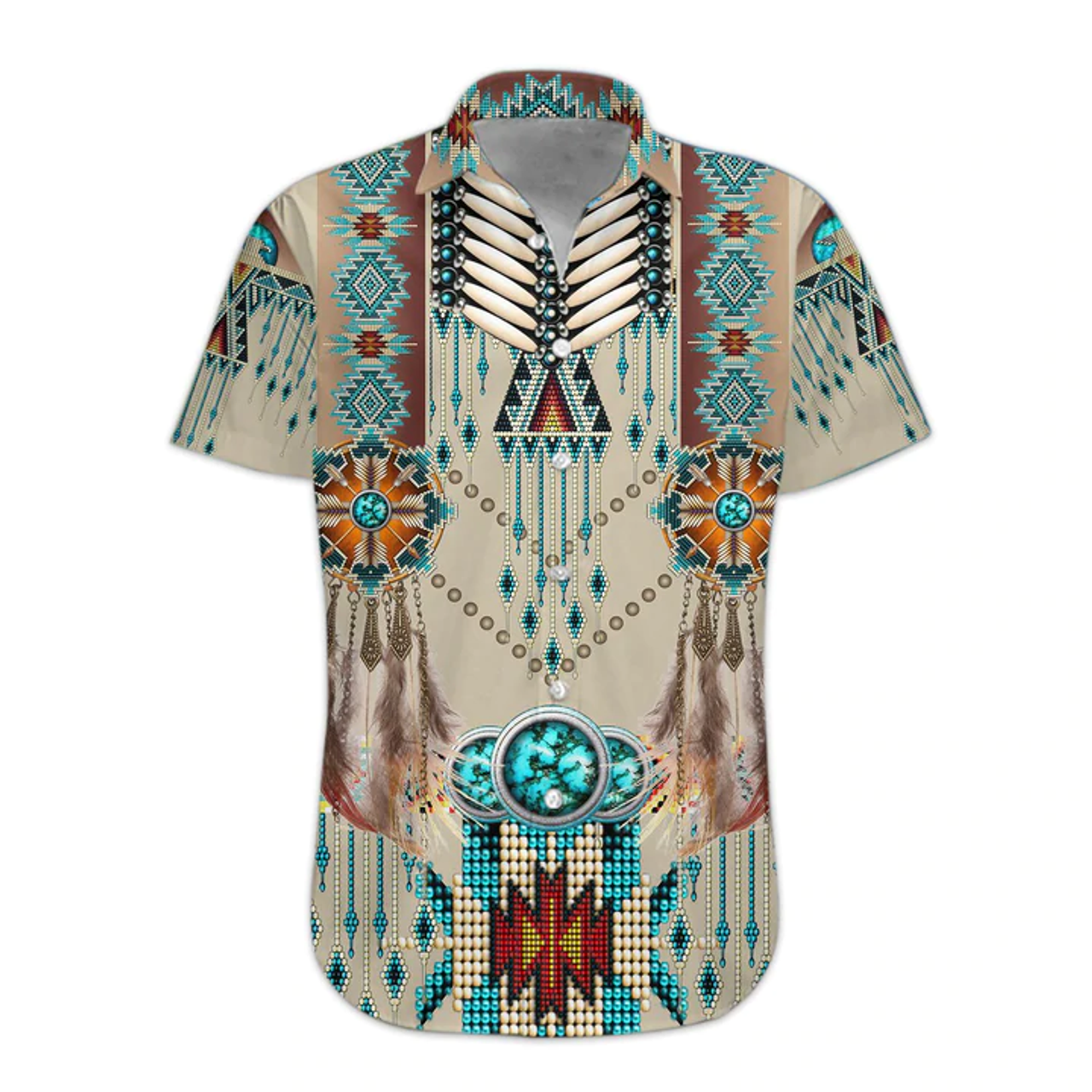 3D Native American Hawaii Shirt, Hawaiian Shirts for Men Print Button Down Shirt
