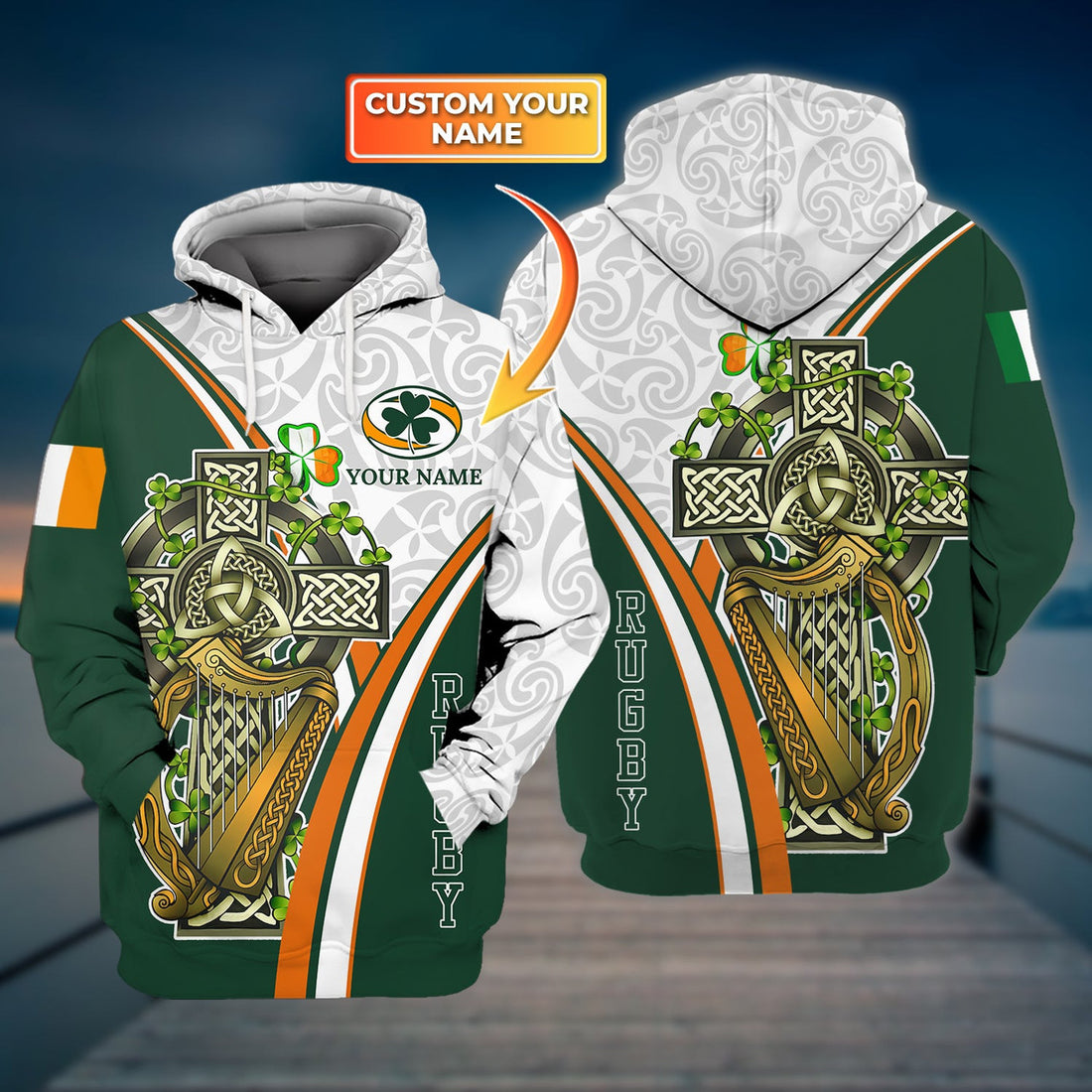 FUNSTUFFPRINT The Irish Celtic Cross 2 - Personalized Name 3D Hoodie and Zip Hoodie