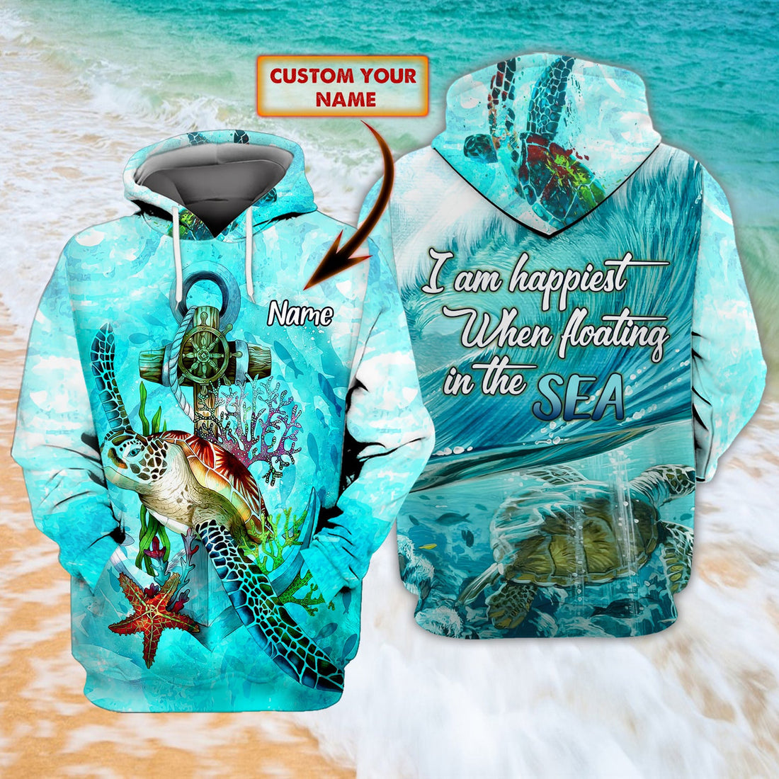 FUNSTUFFPRINT Turtle Love - Personalized Name 3D Hoodie and Zip Hoodie
