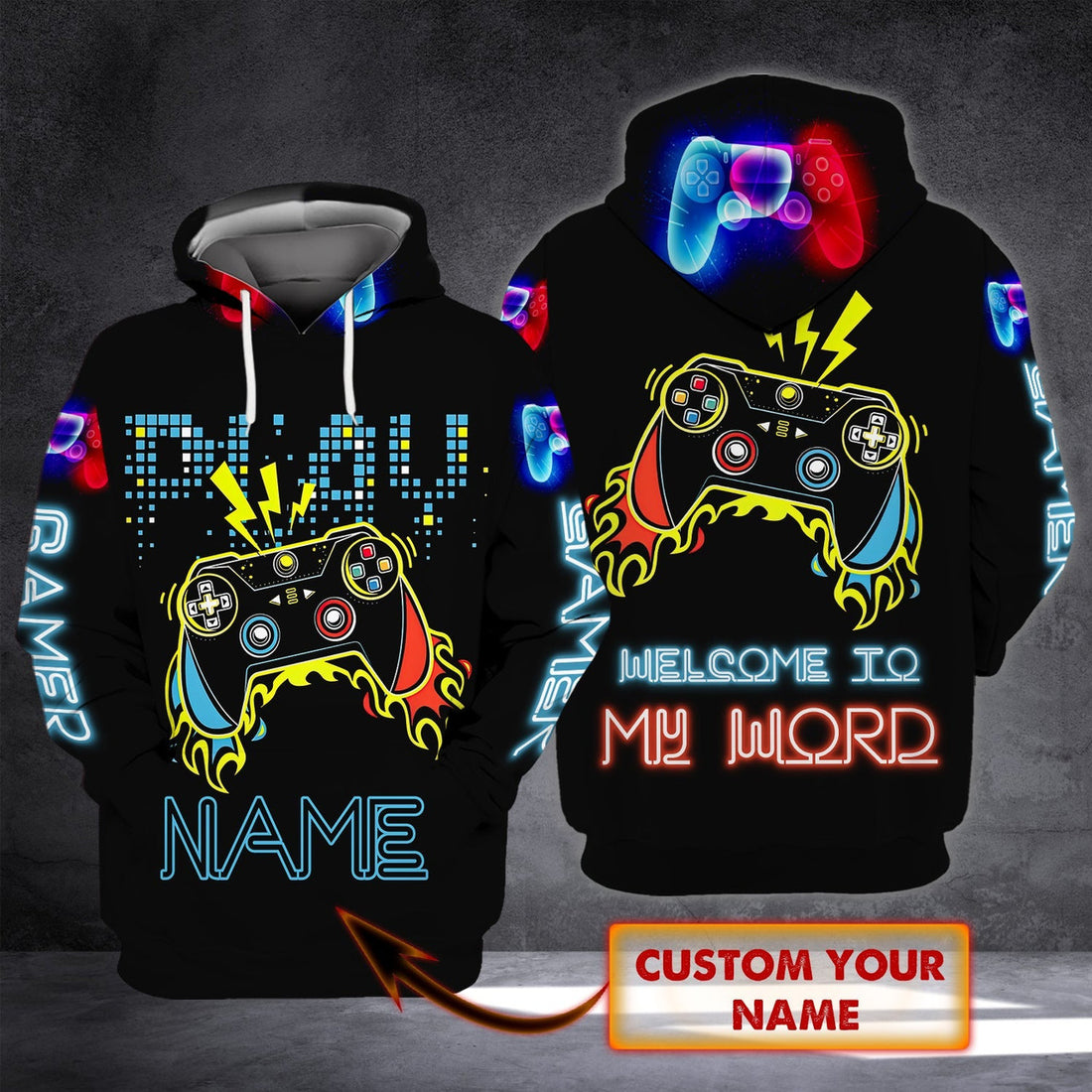 FUNSTUFFPRINT Gamer- Personalized Name 3D Hoodie and Zip Hoodie