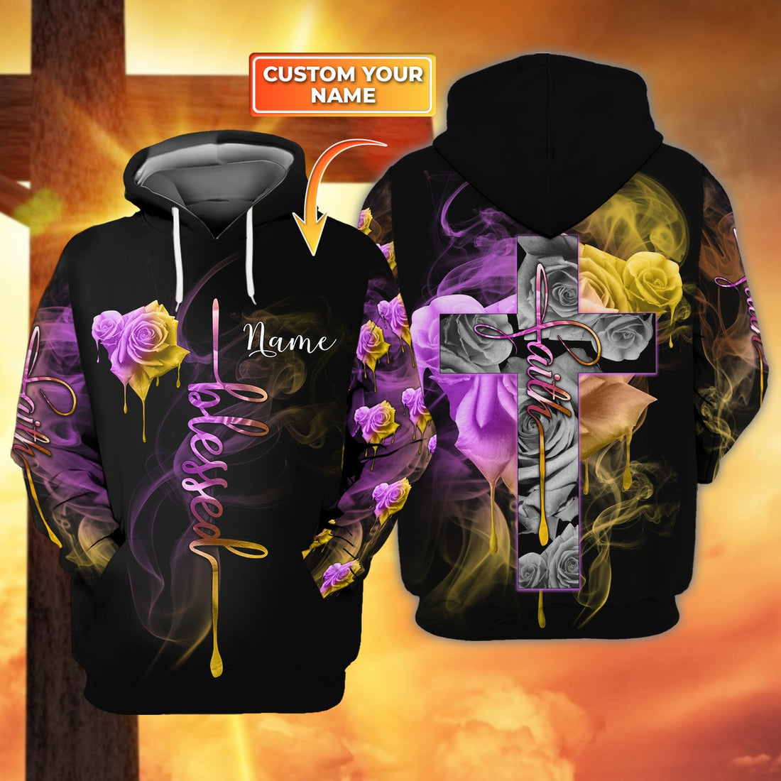 FUNSTUFFPRINT Faith Cross - Personalized Name 3D Hoodie and Zip Hoodie