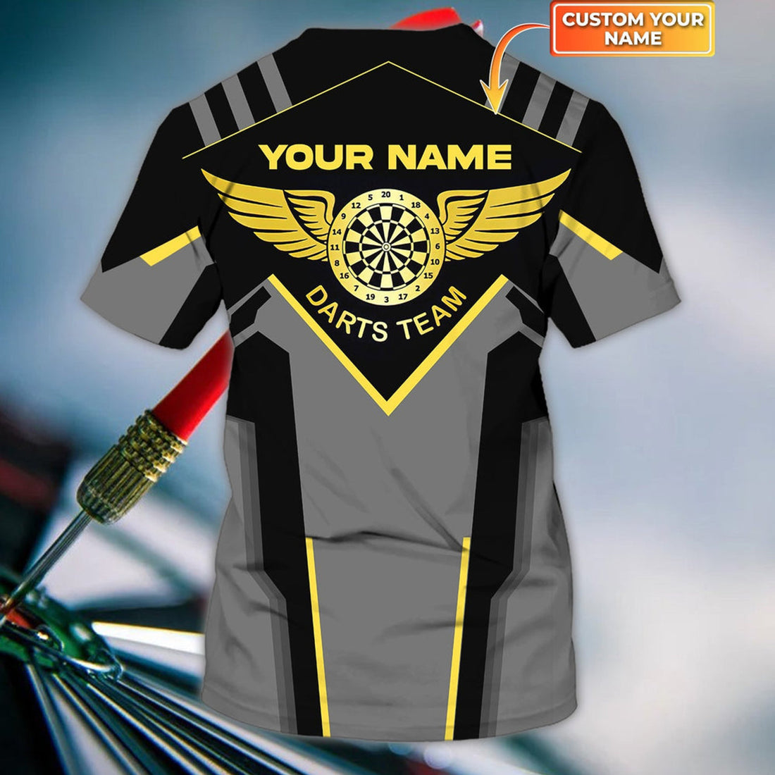 FUNSTUFFPRINT Darts Heart Pulse Line Personalized Name 3D T-Shirt, Dart On T-Shirts 3D T-shirt