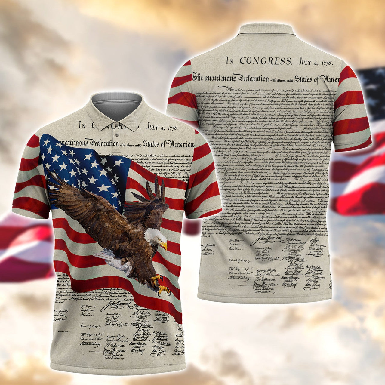 FUNSTUFFPRINT Eagle 3D All Over Print Polo Shirt Size S-5XL