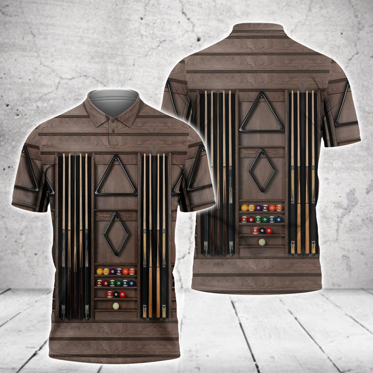 Personalized Billiard Tool Wooden Pattern Polo Shirt, Funny Idea Shirt for Billiards