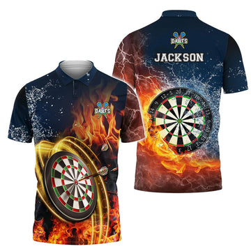 Custom 3D All Over Print Personalized Dart on Fire Polo Shirt For Men, Dart Team, Birthday Gift For Dart Lover