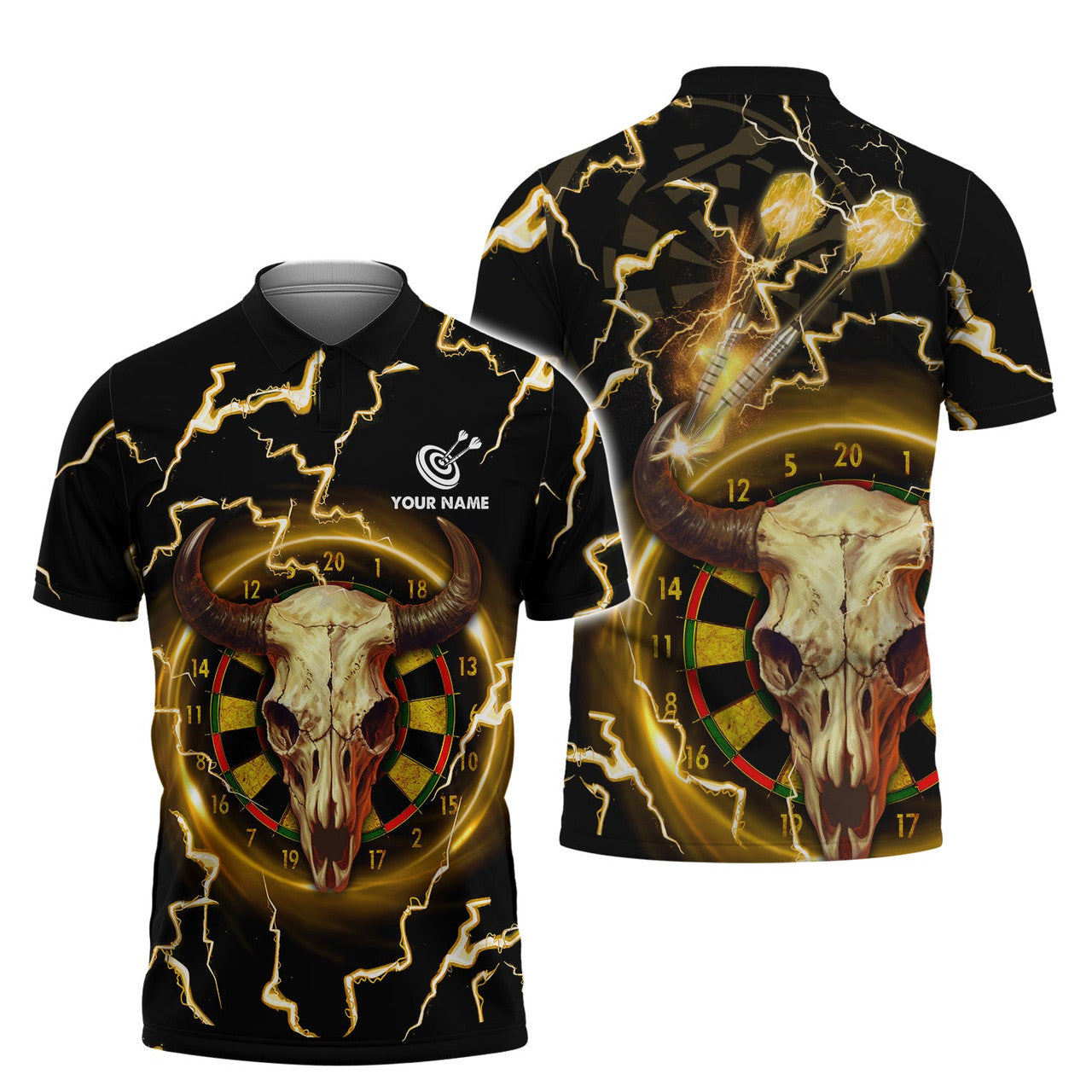 FUNSTUFFPRINT Personalized Name Bull And Darts 3D Polo Shirt