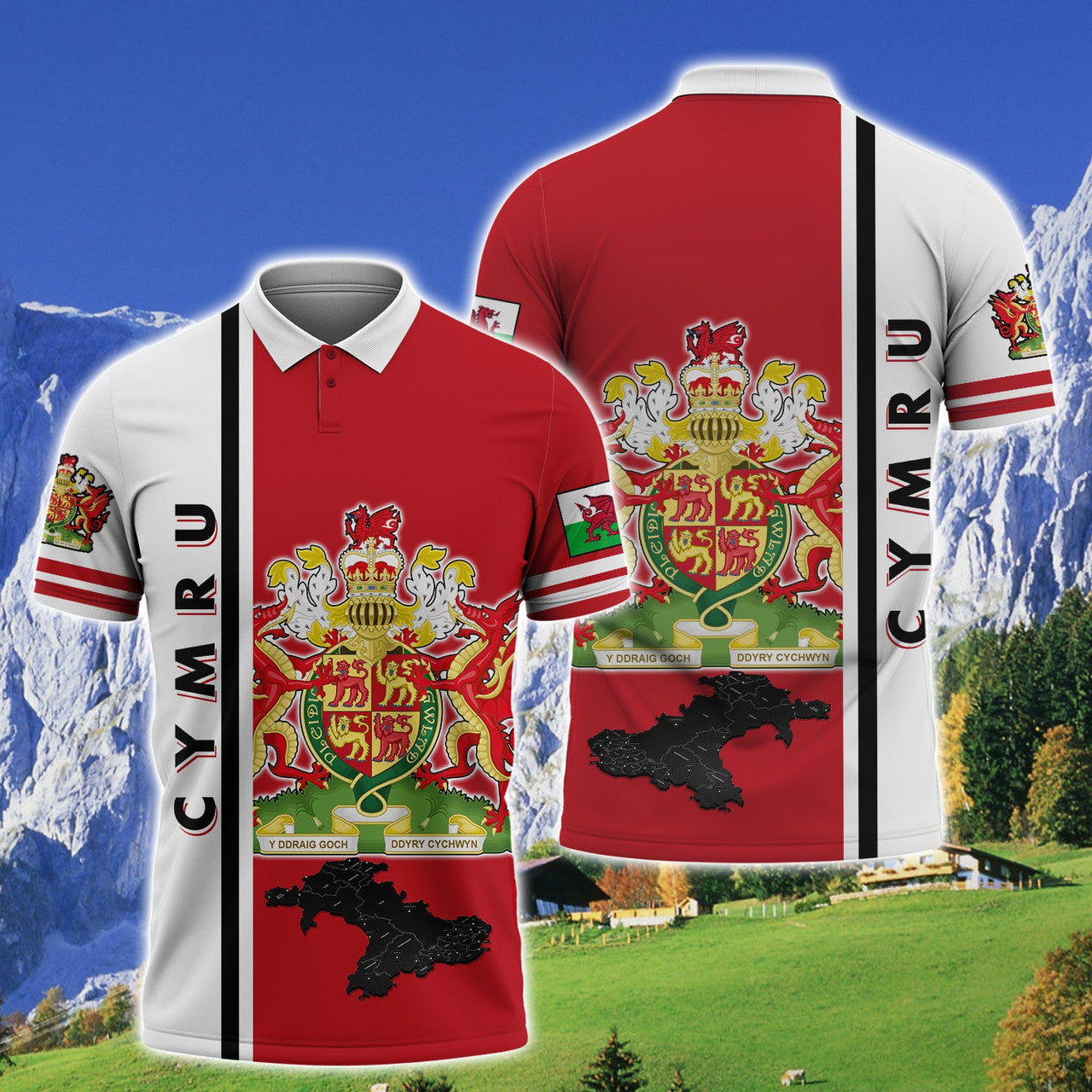 FUNSTUFFPRINT Cymru Polo Shirt Size S-5XL