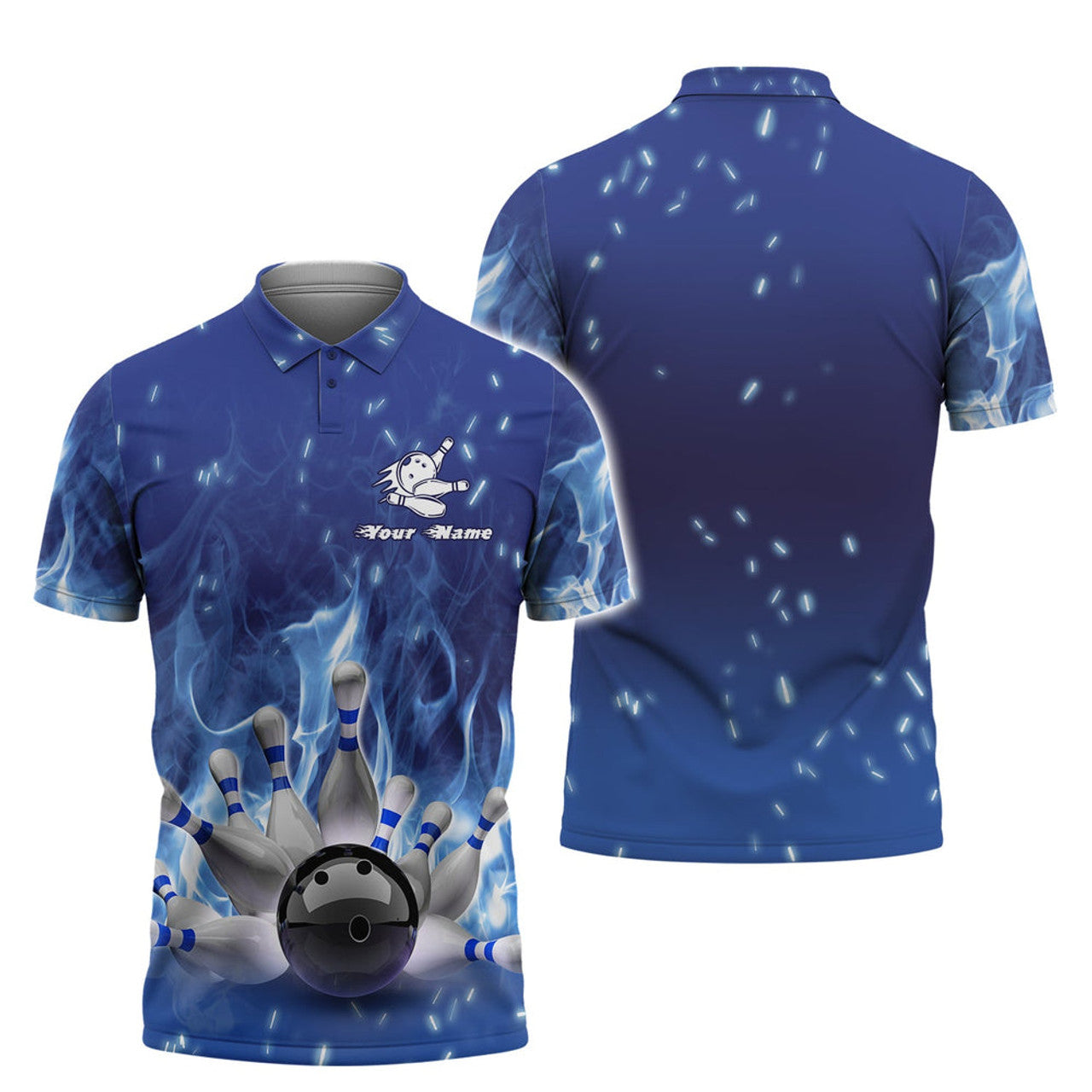 Custom Bowling On Blue Fire Personalized 3D Polo Shirt With Custom Name