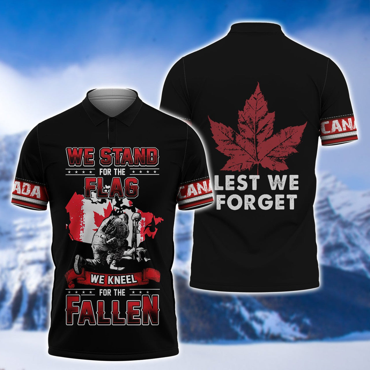 FUNSTUFFPRINT We Knell For The Fallen Remembrance Day Veterans Canada 3D All Over Print Polo Shirt Size S-5XL