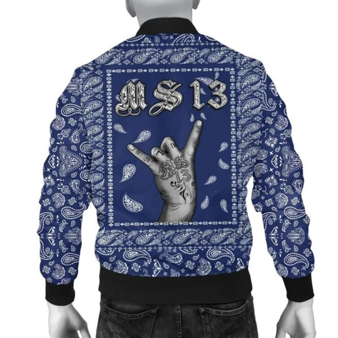 FUNSTUFFPRINTI MS-13 Bomber Jacket Blue Bandana Bomber Jacket