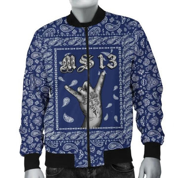 FUNSTUFFPRINTI MS-13 Bomber Jacket Blue Bandana Bomber Jacket