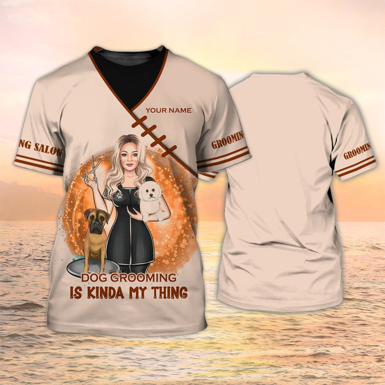 FUNSTUFFPRINT Personalized Name 3D T-Shirt For A Dog Groomer Dog Grooming Is Kinda My Thing 3D T-shirt