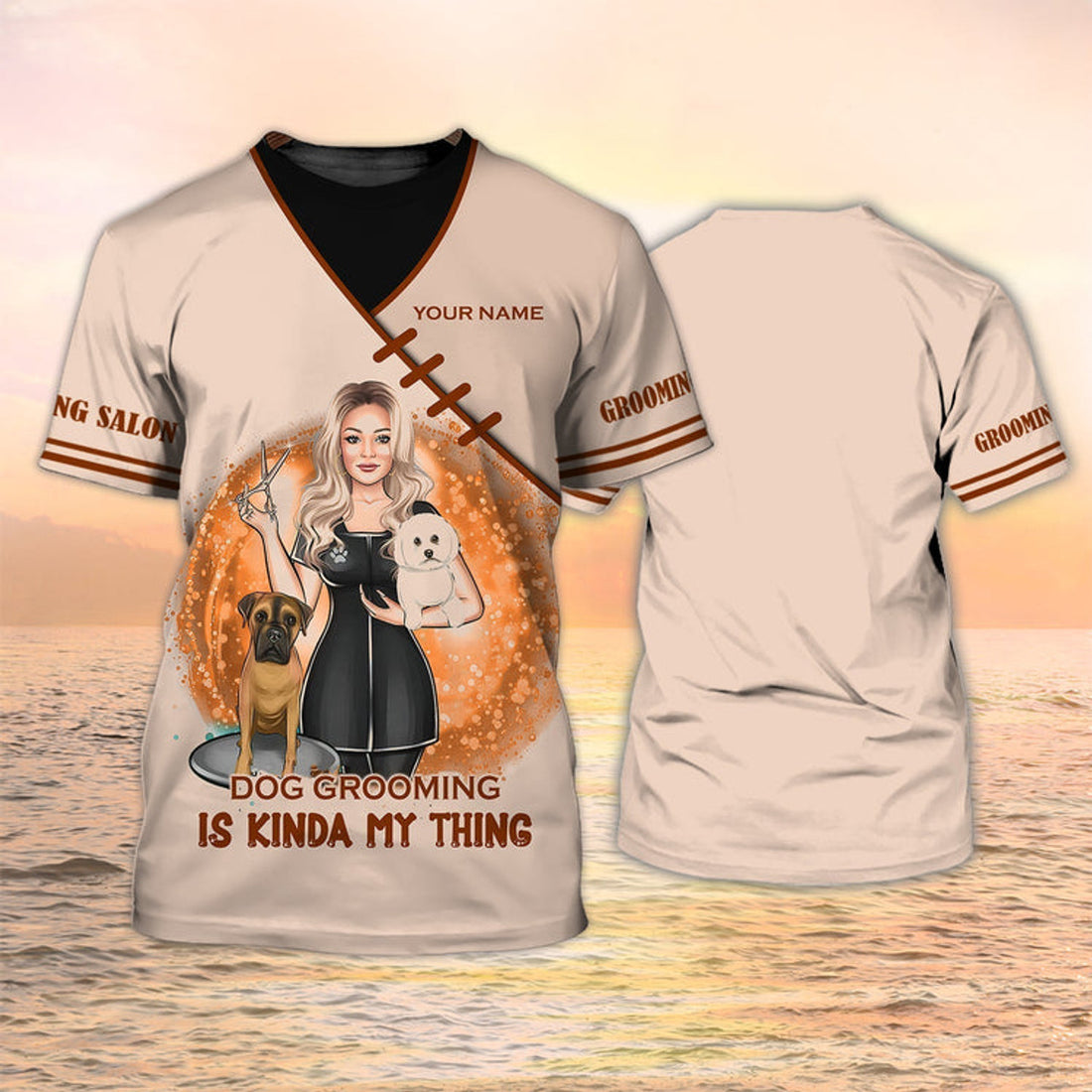 FUNSTUFFPRINT Personalized Name 3D T-Shirt For A Dog Groomer Dog Grooming Is Kinda My Thing 3D T-shirt