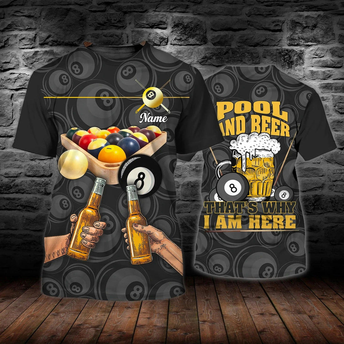 FUNSTUFFPRINT Personalized Billiard Shirt Pool And Beer 3D All Over Print T-Shirt Gift For Billiard Player Team Uniform 3D T-shirt