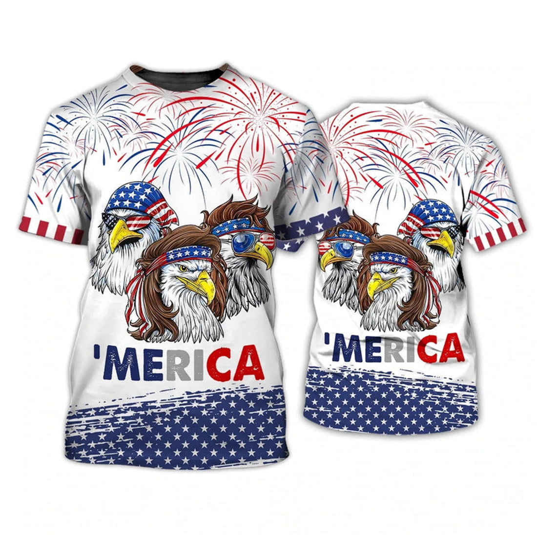 FUNSTUFFPRINT Eagle American Independence Day Is Coming 3D Full Print T-Shirt 4Th July Usa Shirt 3D T-shirt