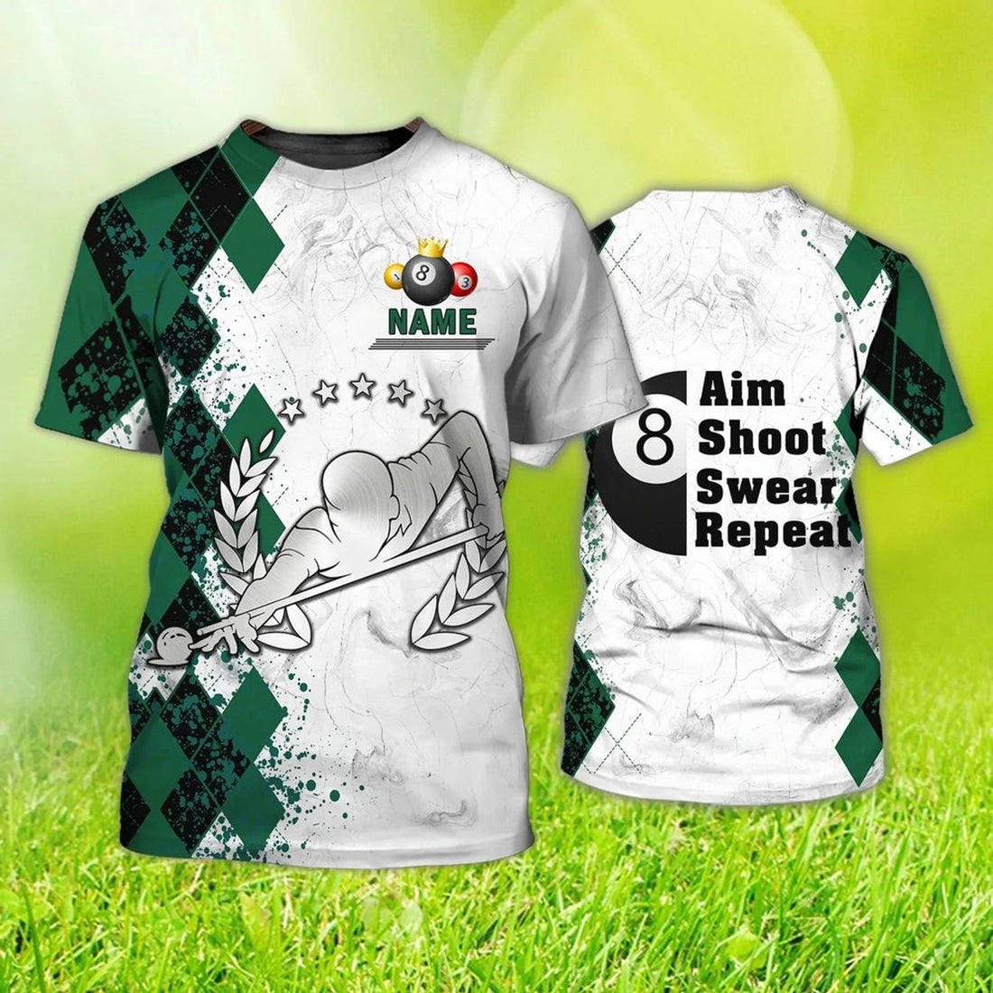 Customized 3D Printed Billiard Shirt, Aim Shoot Swear Repeat, T-Shirt For Billiard Player, Billiard Gifts