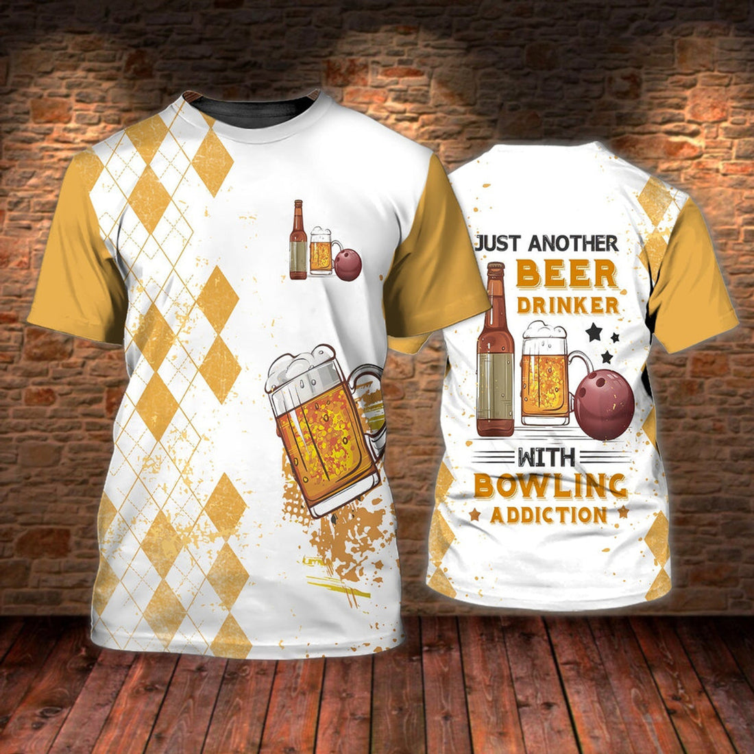 FUNSTUFFPRINT 3D All Over Printed Bowling And Beer T-Shirt For Men And Women, Funny Bowling Shirt, Bowlling T-Shirts 3D T-shirt
