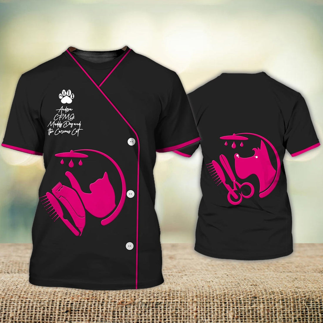 FUNSTUFFPRINT Personalized Andrea Dog Groomer Shirt Men Women Pet Groomer Uniform Pink Salon Pet 3D T-shirt
