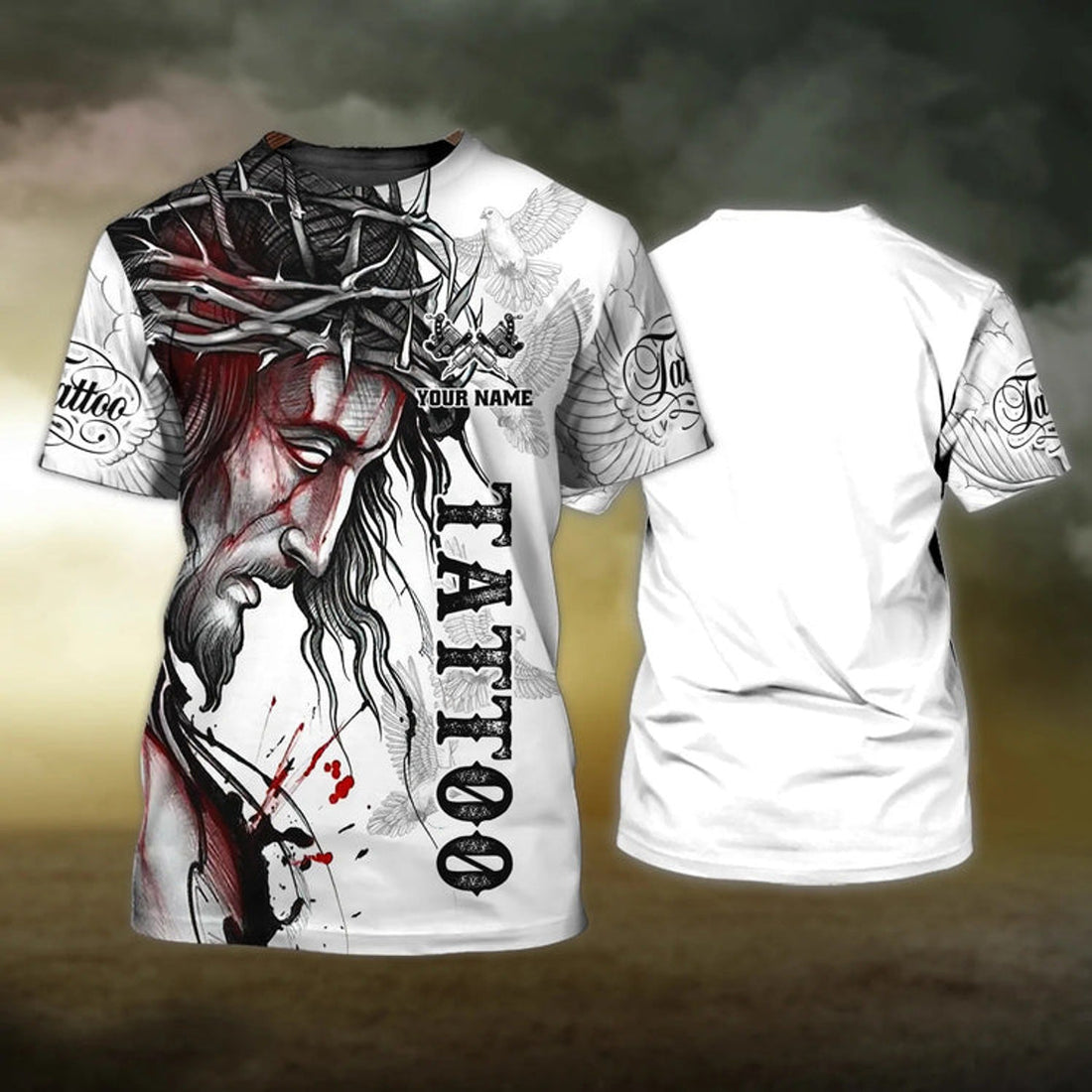 FUNSTUFFPRINT Personalized 3D All Over Print Tattoo Shirt Men, Jesus Tattoo T-Shirt, Best Gift For Tattoo Shop 3D T-shirt