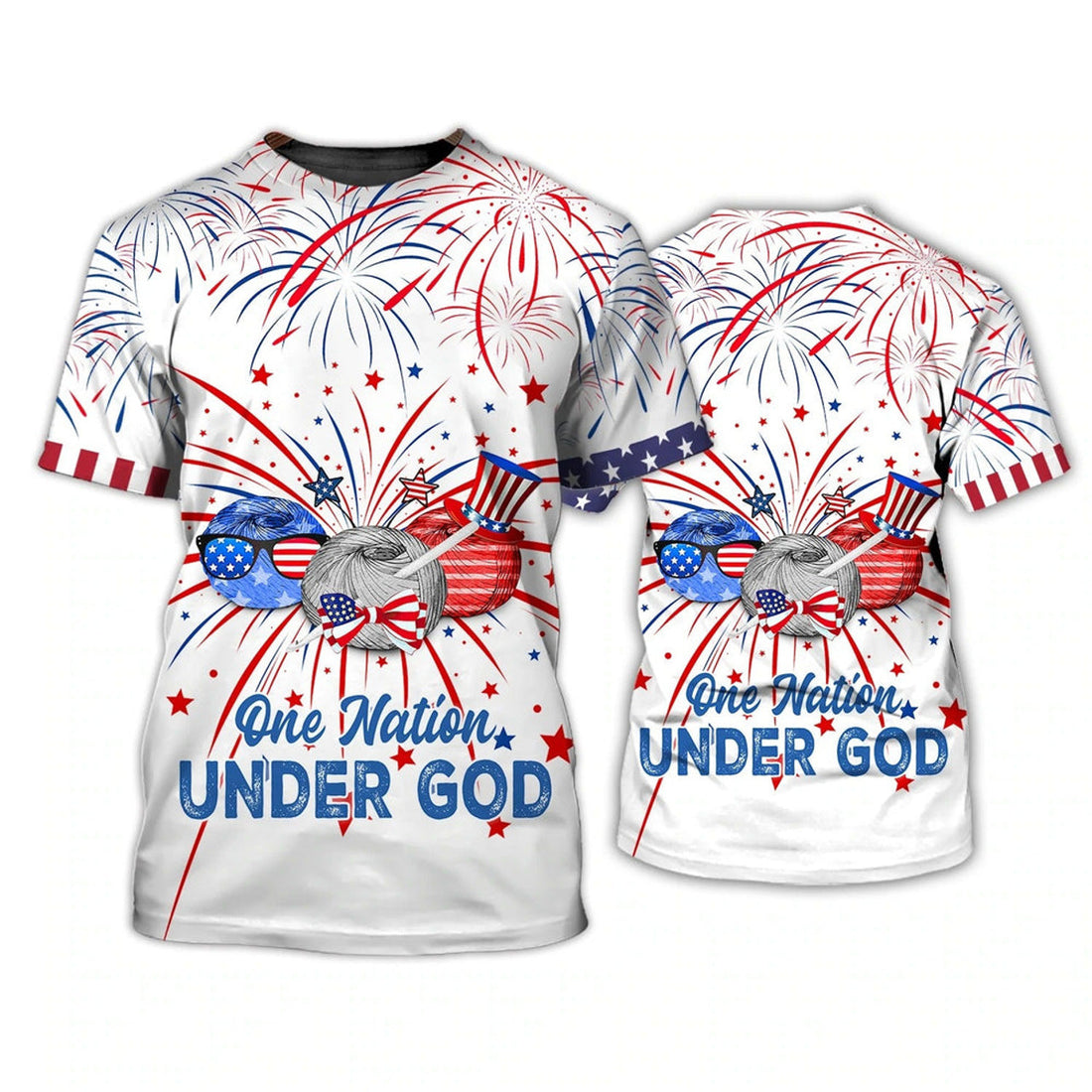 FUNSTUFFPRINT Independence Day Is Coming Crochet One Nation Under God 3D Full Print T-Shirt, Pride 4Th July Strong American 3D T-shirt