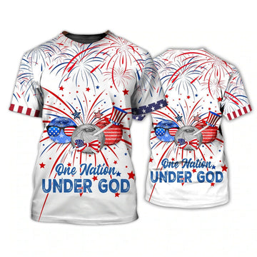 FUNSTUFFPRINT Independence Day Is Coming Crochet One Nation Under God 3D Full Print T-Shirt, Pride 4Th July Strong American 3D T-shirt