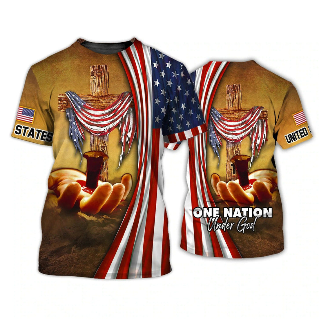 FUNSTUFFPRINT One Nation Under God 3D All Over PrinT-Shirt Bomber, Patriotic Independence Day United States Strong American 3D Shirts 3D T-shirt