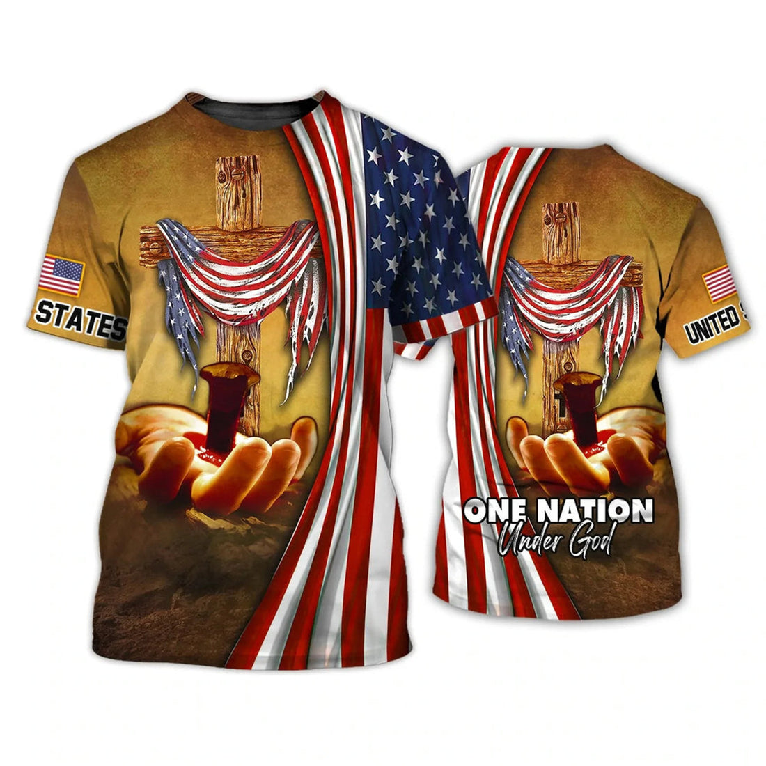 One Nation Under God 3D All Over PrinT-Shirt Bomber, Patriotic Independence Day United States Strong American 3D Shirts