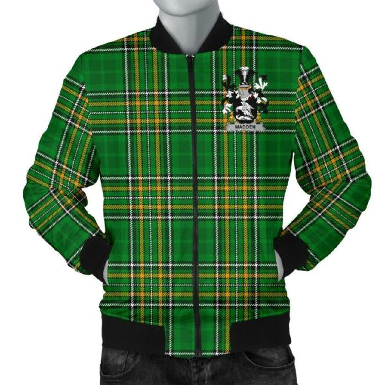 FUNSTUFFPRINTI Madden or O'Madden bIreland Bomber Jacket Irish National Tartan (Men's) Bomber Jacket