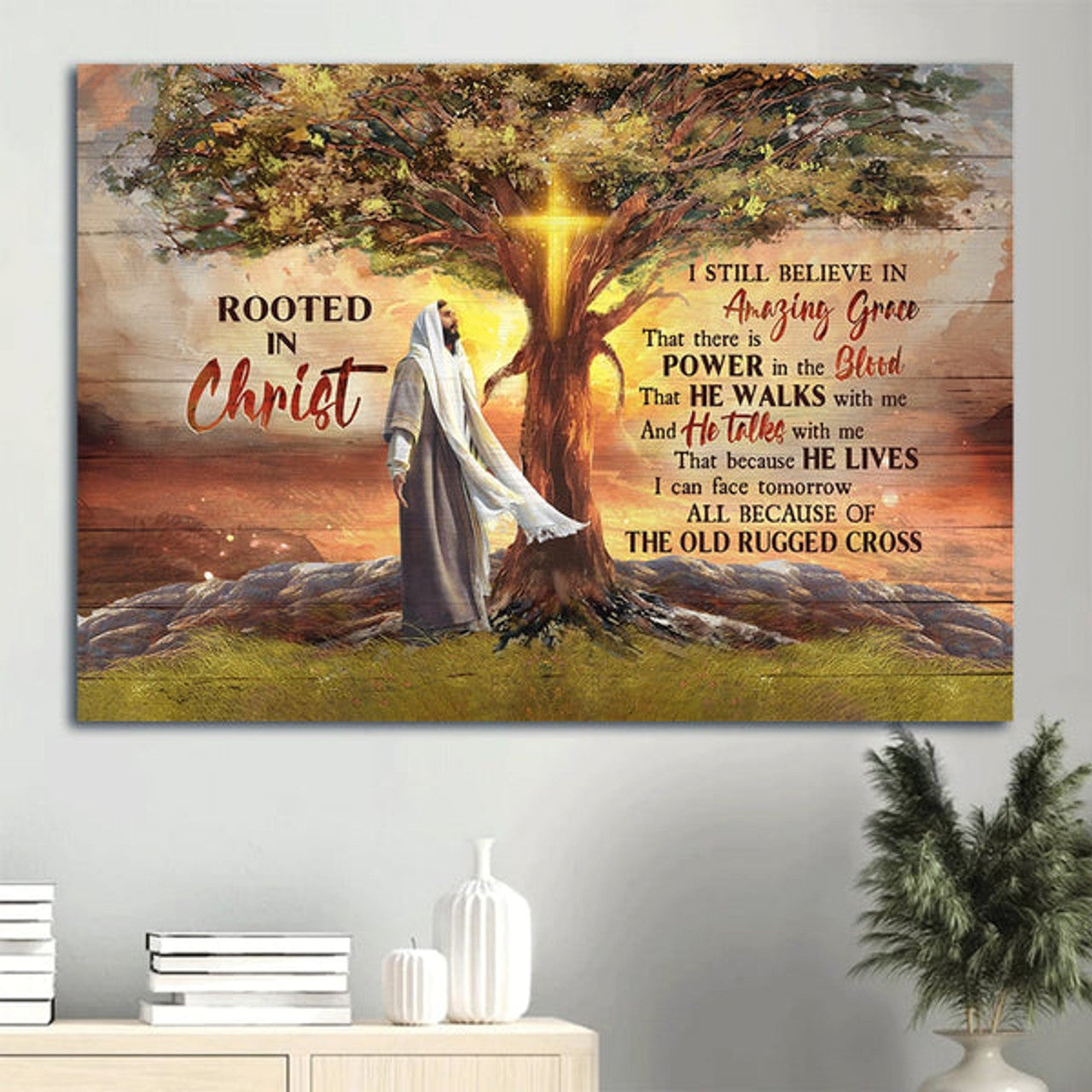 Magic Tree Religious Song Bible Verse Rooted In Christ Canvas Wall Art - Christian Wall Decor