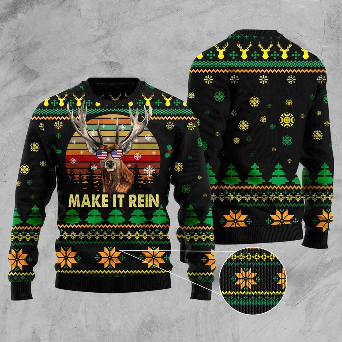 FUNSTUFFPRINT Make It Rein Ugly Christmas Sweater, Christmas Sweater, Ugly Sweater, Funny Xmas Sweaters Ugly Sweater