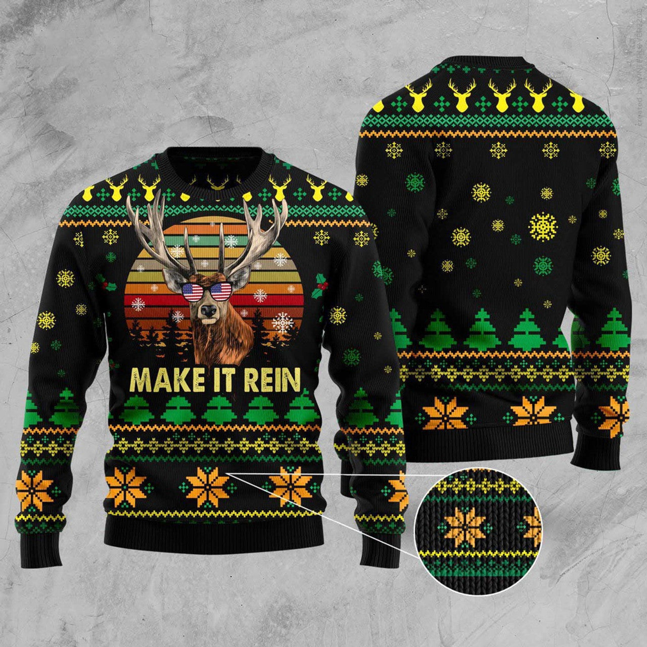 FUNSTUFFPRINT Make It Rein Ugly Christmas Sweater, Christmas Sweater, Ugly Sweater, Funny Xmas Sweaters Ugly Sweater