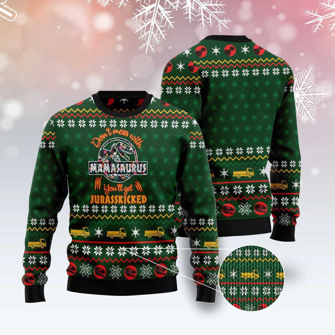 FUNSTUFFPRINT Mamasaurus Ugly Christmas Sweater, Christmas Sweater, Ugly Sweater, Funny Xmas Sweaters Ugly Sweater