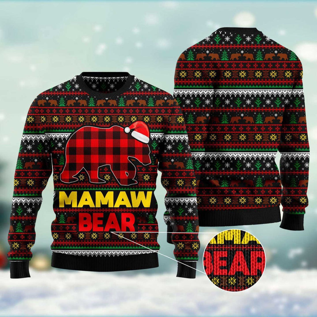 FUNSTUFFPRINT Mamaw Bear Ugly Christmas Sweater, Christmas Sweater, Ugly Sweater, Funny Xmas Sweaters Ugly Sweater