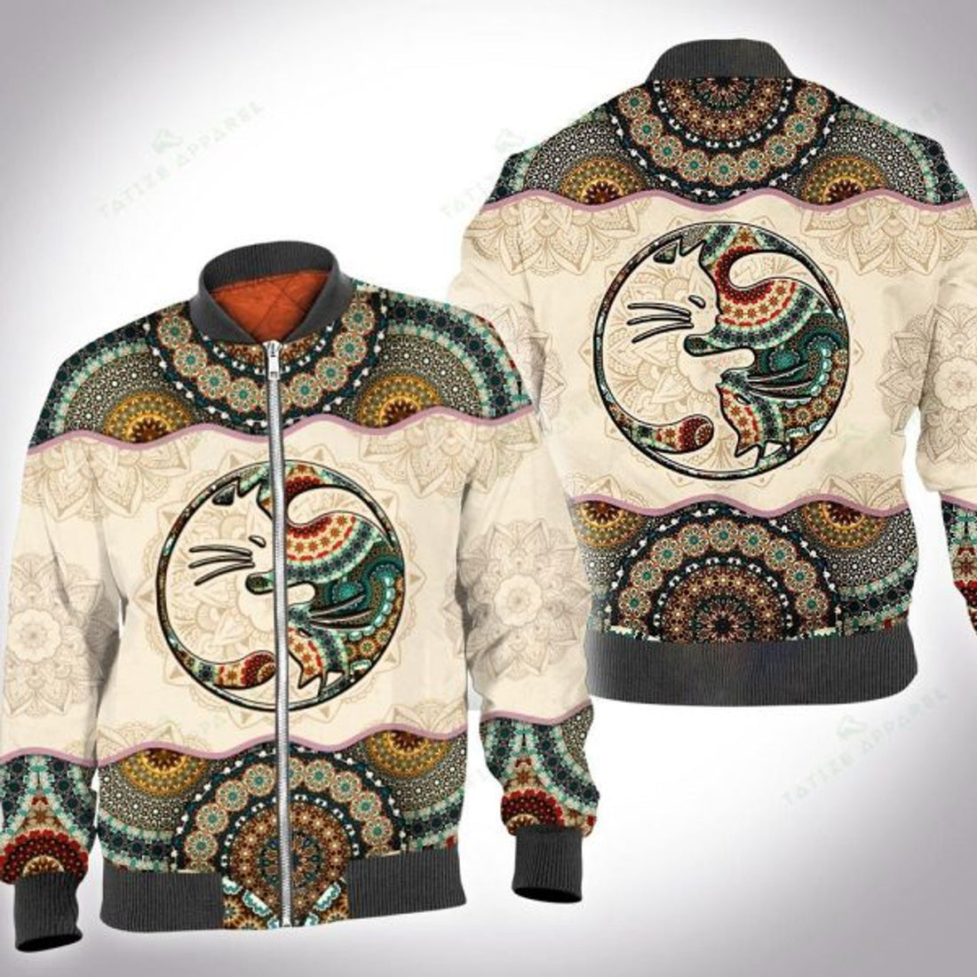 FUNSTUFFPRINTI Mandala Cat yinyang 3D All Over Printed Shirt, Bomber Jacket Size S - 5XL Bomber Jacket