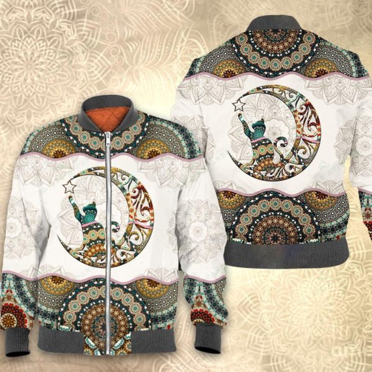 FUNSTUFFPRINTI Mandala cat 3D All Over Printed Shirt, Bomber Jacket Size S - 5XL Bomber Jacket
